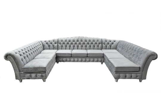 Szary narożnik Chesterfield na wymiar - Lux