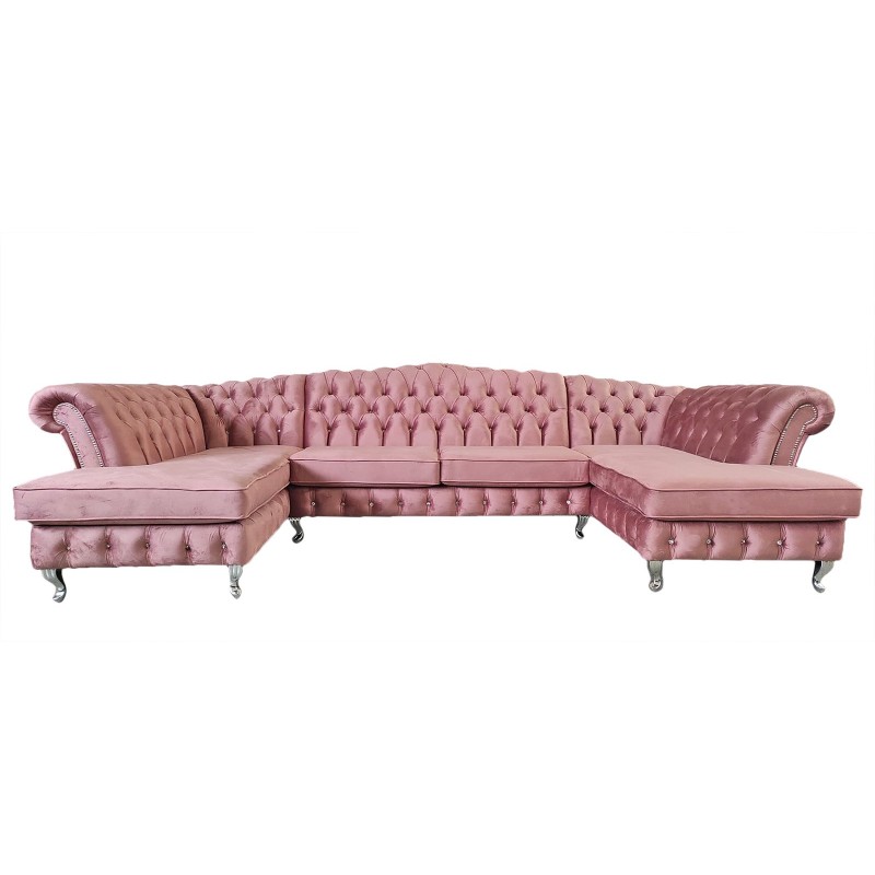Różowy narożnik Chesterfield na wymiar - Lux