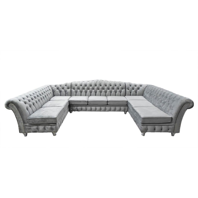 Szary narożnik Chesterfield na wymiar - Lux