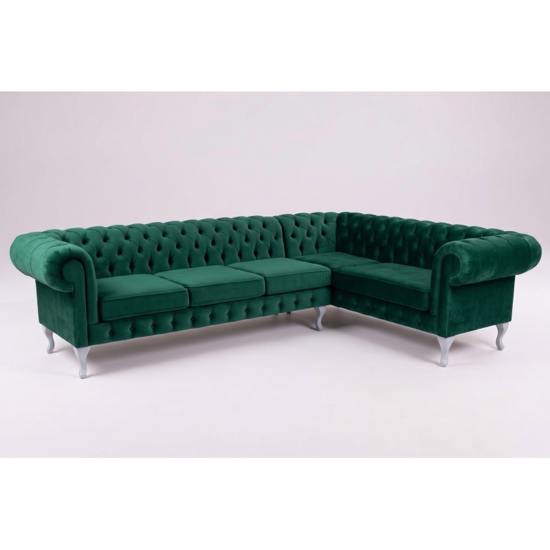 Butelkowozielony narożnik chesterfield glamour Oliwer 280 x 220 cm Butelkowozielony narożnik chesterfield glamour Oliwer 280 x 220 cm