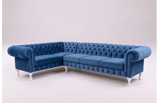Niebieski narożnik chesterfield glamour Oliwer, ujęcie pod kątem Niebieski narożnik chesterfield glamour Oliwer, ujęcie pod kątem
