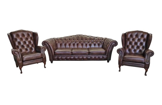 Kanapa Chesterfield Lux w zestawie z fotelami 
