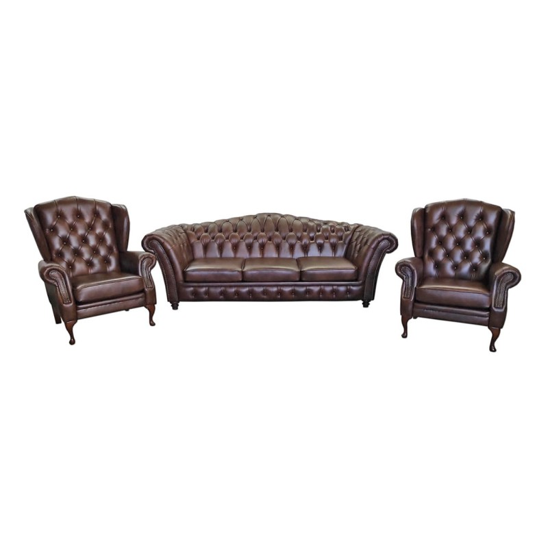 Kanapa Chesterfield Lux w zestawie z fotelami 