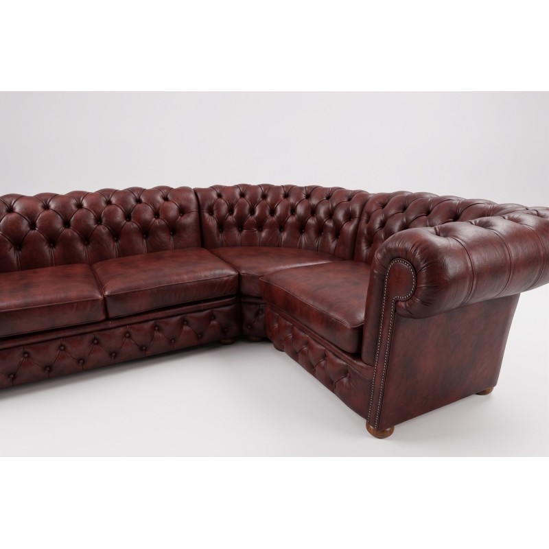Skórzany narożnik chesterfield Gaja 300x200 cm z dwoma podłokietnikami z ćwiekami Skórzany narożnik chesterfield Gaja 300x200 cm z dwoma podłokietnikami z ćwiekami