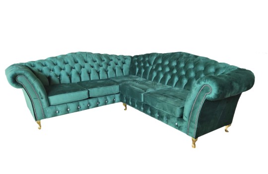 Zielony narożnik Chesterfield Lux