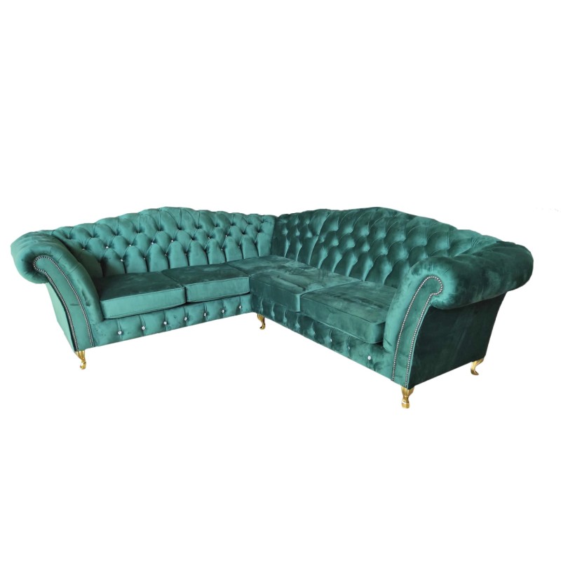 Zielony narożnik Chesterfield Lux
