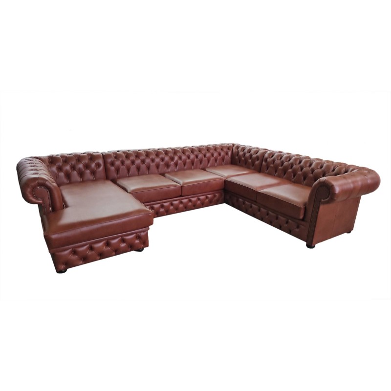 Narożnik chesterfield w kształcie podkowy, skóra naturalna - Deko