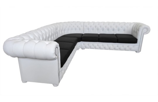 Narożnik chesterfield w białej ekoskórze Deko