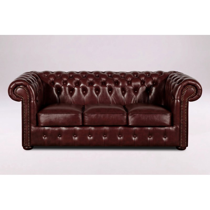 Sofa chesterfield Noble w ciemnobordowej skórze do kompletu z fotelem Sofa chesterfield Noble w ciemnobordowej skórze do kompletu z fotelem