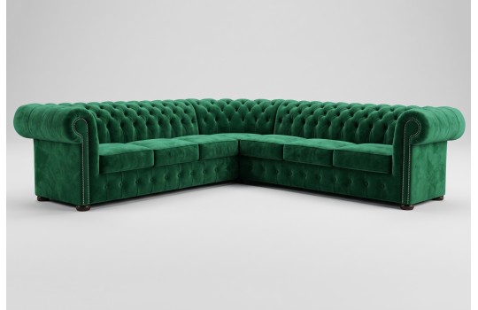 Narożnik chesterfield Noble z tej kolekcji w zielonym welurze Narożnik chesterfield Noble z tej kolekcji w zielonym welurze