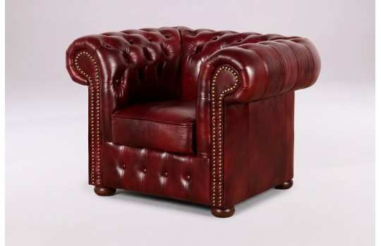 Fotel chesterfield Noble w bordowej skórze do kanapy narożnej Fotel chesterfield Noble w bordowej skórze do kanapy narożnej