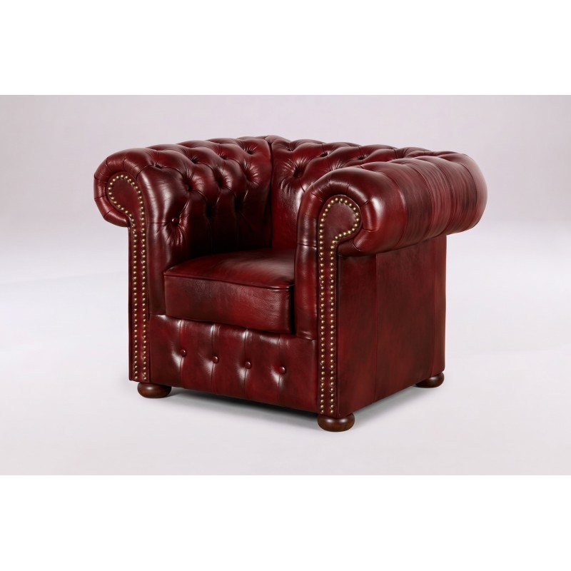 Fotel chesterfield Noble w bordowej skórze do kanapy narożnej Fotel chesterfield Noble w bordowej skórze do kanapy narożnej