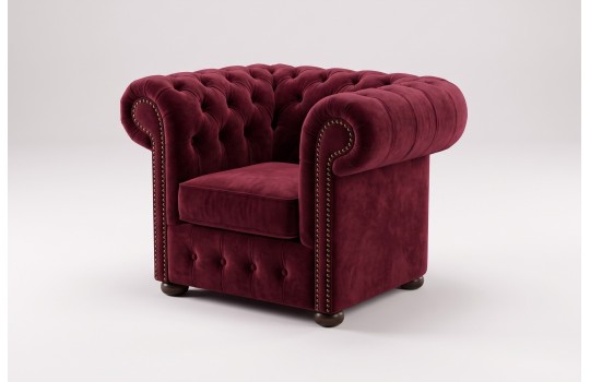 Fotel chesterfield Noble w bordowym welurze z tej kolekcji Fotel chesterfield Noble w bordowym welurze z tej kolekcji