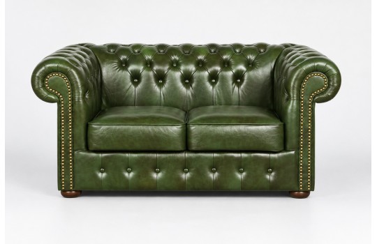 Kanapa chesterfield 180 cm Noble XL w zielonej skórze naturalnej