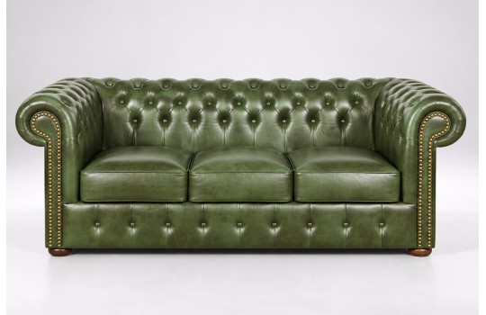 Trzyosobowa kanapa chesterfield Noble XL w zielonej skórze