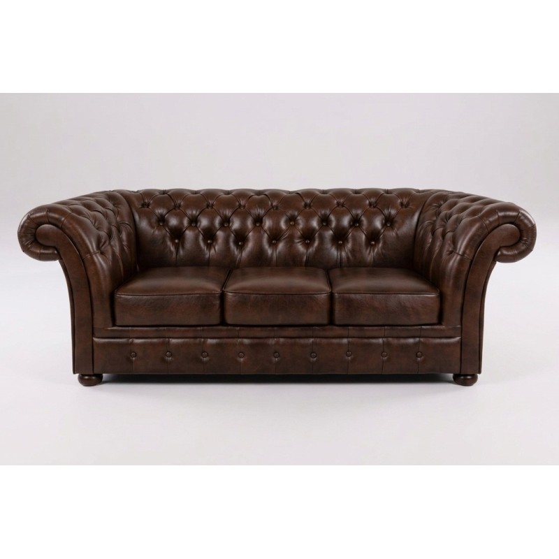 Sofa Chesterfield Wonder w ciemnym brązie – skórzane obicie z głębokim pikowaniem Sofa Chesterfield Wonder w ciemnym brązie – skórzane obicie z głębokim pikowaniem