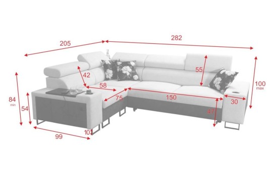 narożnik z metalowymi nogami 