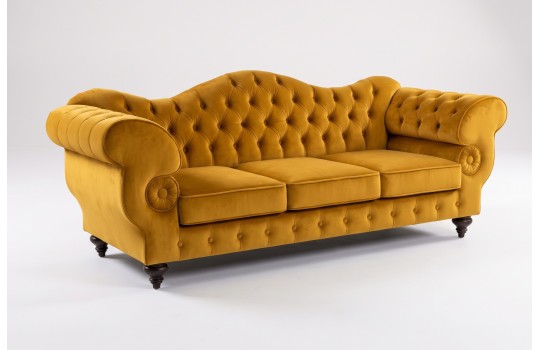 Musztardowa sofa glamour Elizabeth w dłuższej wersji 200 cm z tej samej kolekcji Musztardowa sofa glamour Elizabeth w dłuższej wersji 200 cm z tej samej kolekcji