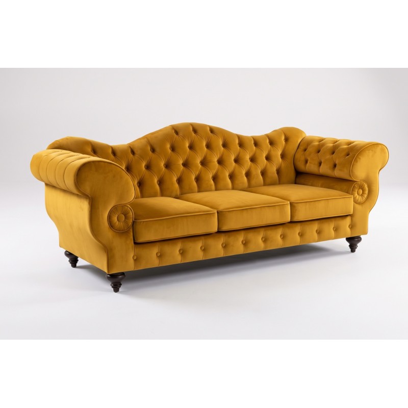 Musztardowa sofa glamour Elizabeth w dłuższej wersji 200 cm z tej samej kolekcji Musztardowa sofa glamour Elizabeth w dłuższej wersji 200 cm z tej samej kolekcji