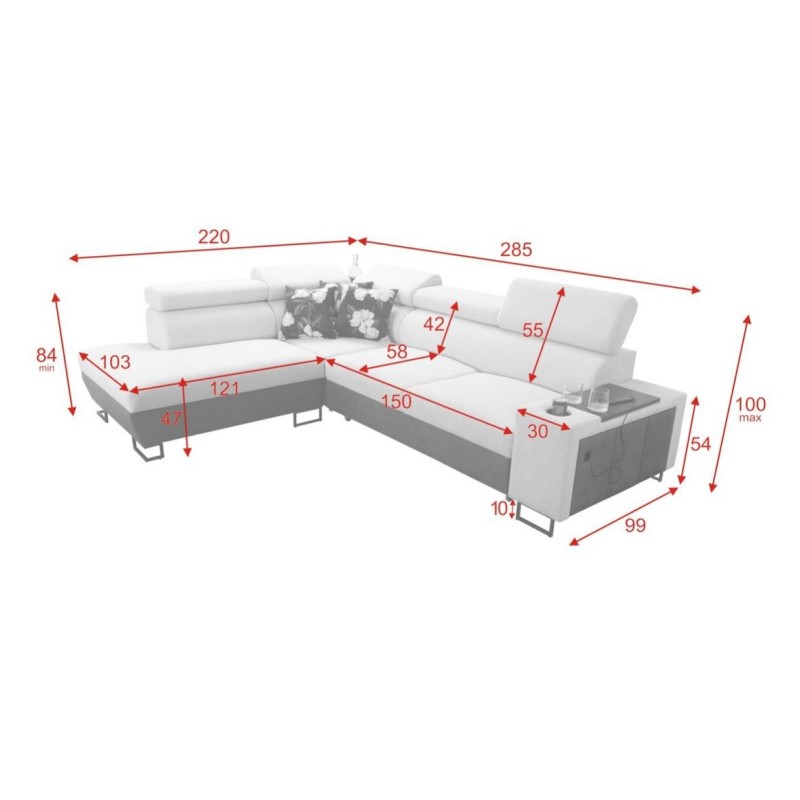 sofa w kształcie litery L 