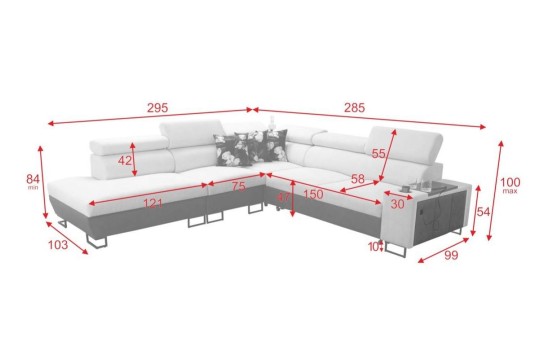 narożnik na wysokich metalowych nogach 