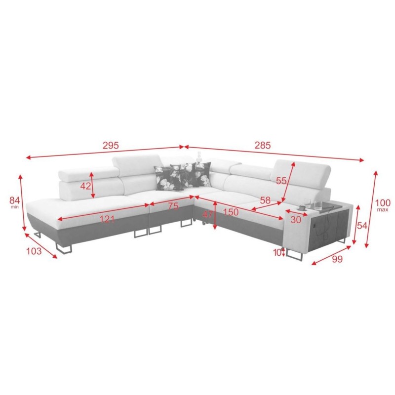 narożnik na wysokich metalowych nogach 