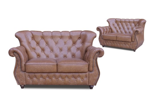 Pikowana brązowa kanapa Chesterfield James