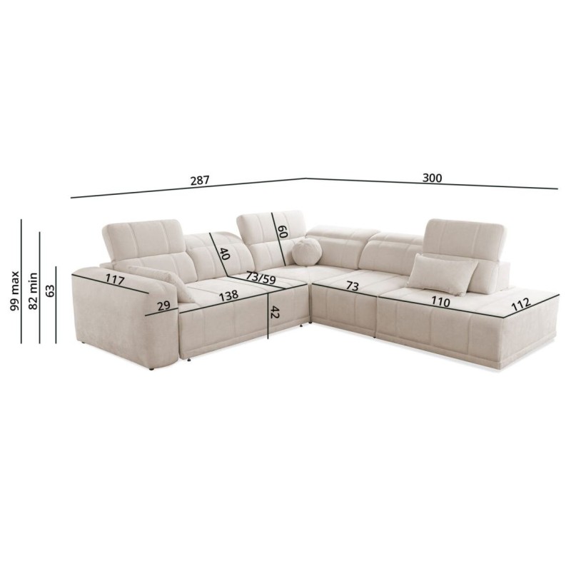 narożnik z podnoszonymi zagłówkami 