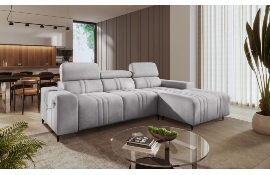 szary narożnik z przeszyciami 