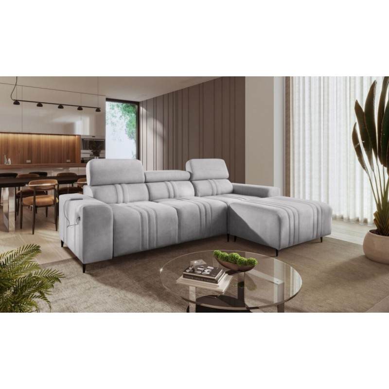 szary narożnik z przeszyciami 