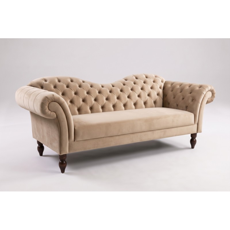 Kanapa Chesterfield Isla 190 cm w beżowym obiciu z pikowanym oparciem w kształcie fali