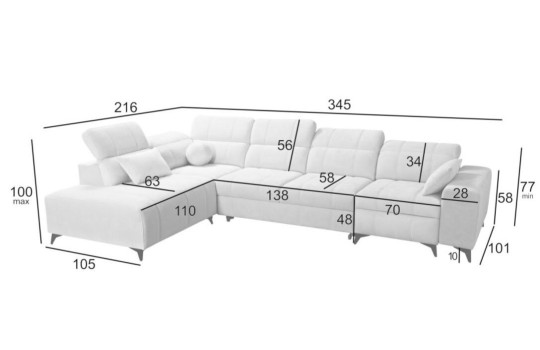 narożnik z oparciem na szezlongu 