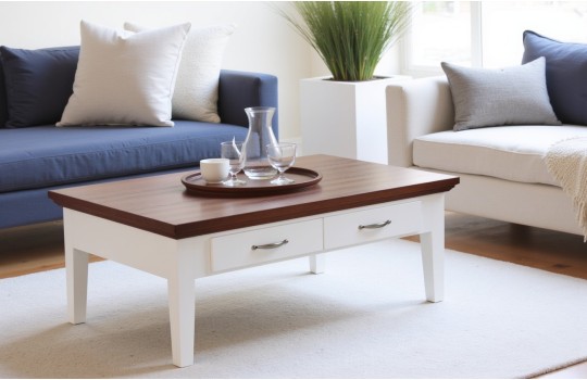 Stolik z dębowym blatem i szufladami