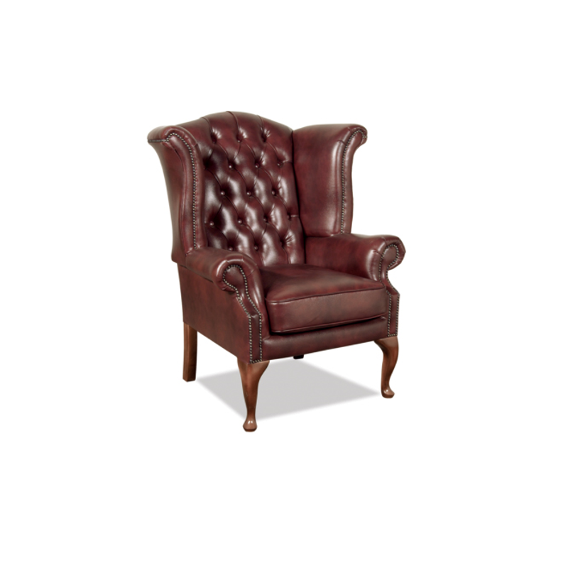 Skórzany fotel Chesterfield z pikowanym oparciem Wiktoria