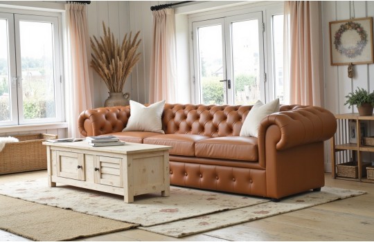 sofa w koniakowej skórze retro 