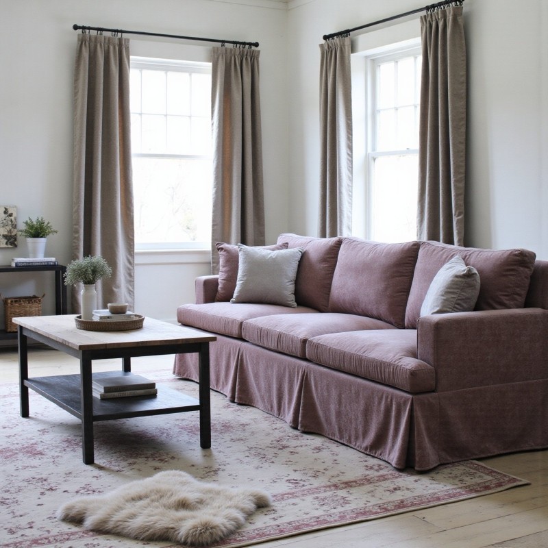 sofa w kolorze pudrowego różu 