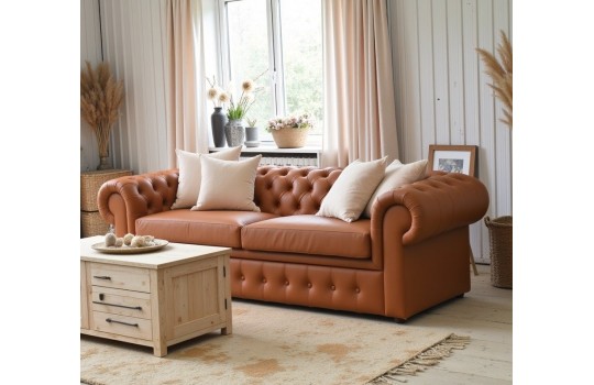 sofa w koniakowej skórze 