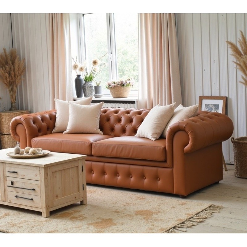 sofa w koniakowej skórze 