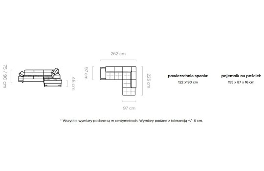 Narożniki do spania Triple L 262 x 223 cm