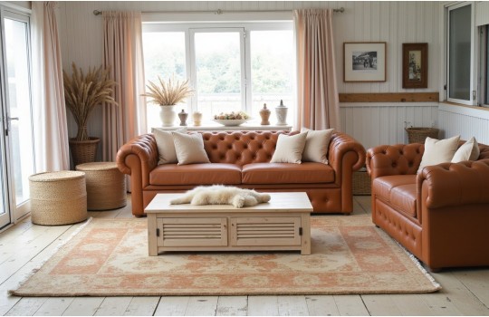 Kremowa sofa chesterfield Retro 230 cm 