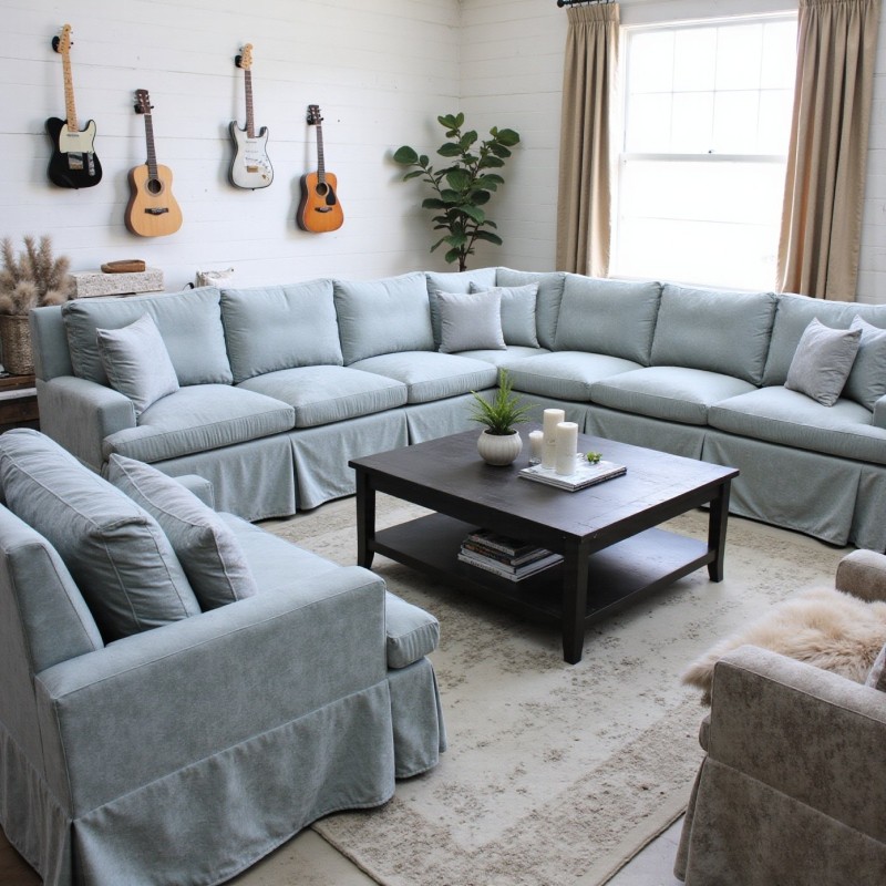 Narożnik z pokrowcem Delia - bladoniebieski