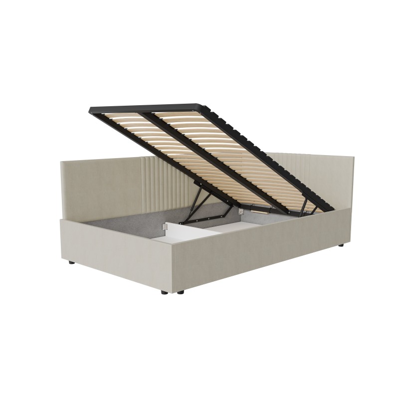 tapicerowane łóżko z podnoszonym pojemnikiem 