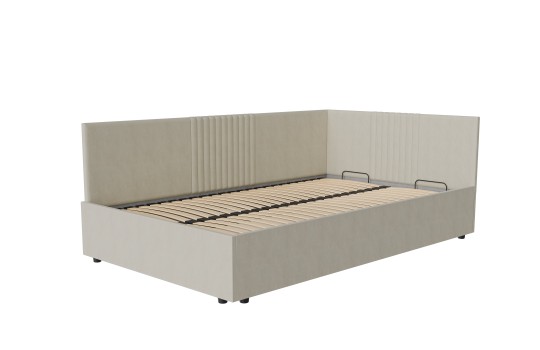 beżowe łóżko z prostym oparciem 