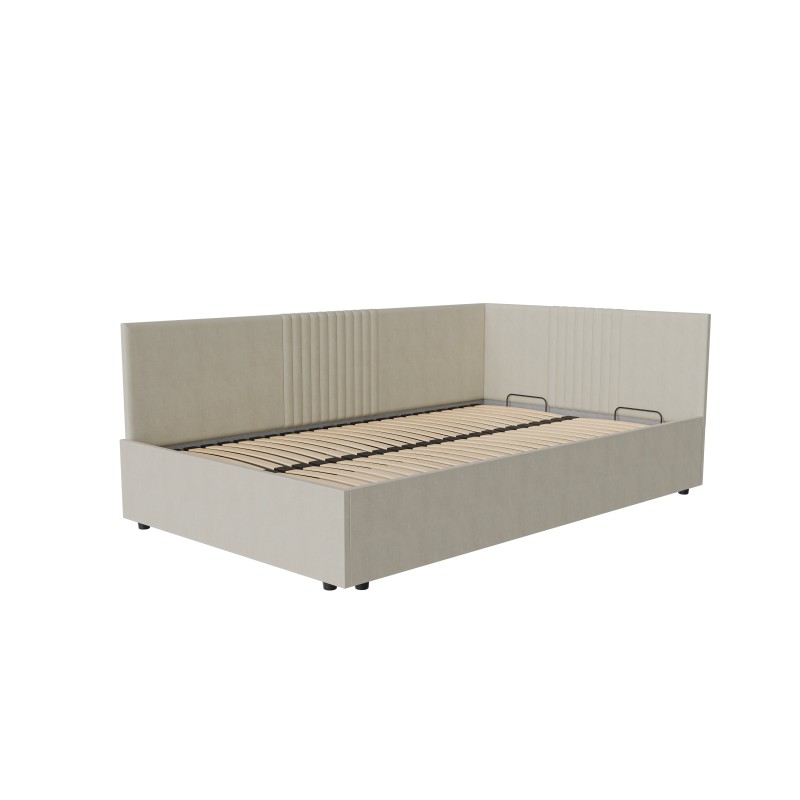 beżowe łóżko z prostym oparciem 