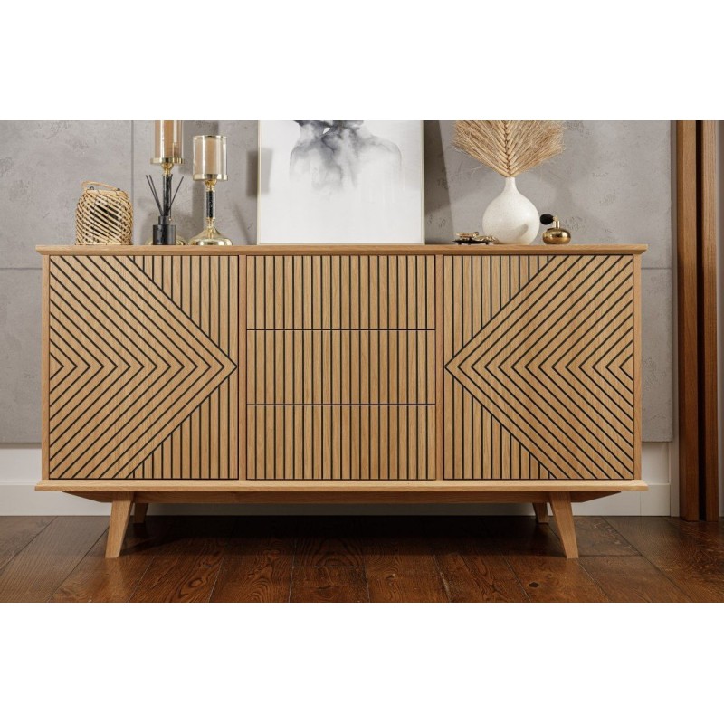 Komoda dębowa ryflowana z trzema szufladami - Fjord 