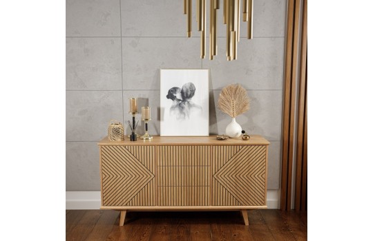 Komoda fornirowana ryflowana z trzema szufladami - Fjord 