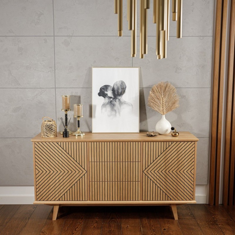 Komoda fornirowana ryflowana z trzema szufladami - Fjord 