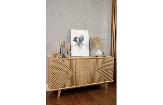 Fornirowana komoda ryflowana z trzema szufladami - Fjord 