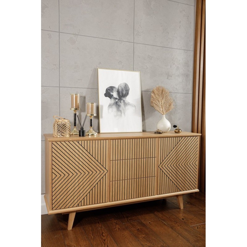 Fornirowana komoda ryflowana z trzema szufladami - Fjord 