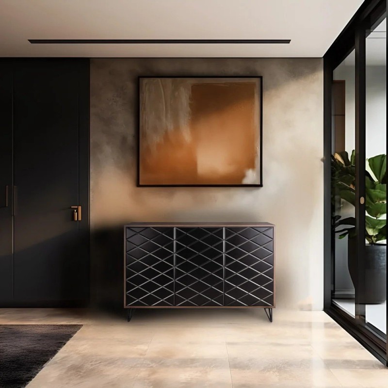 Komoda z czarnymi ryflowanymi frontami - Borea